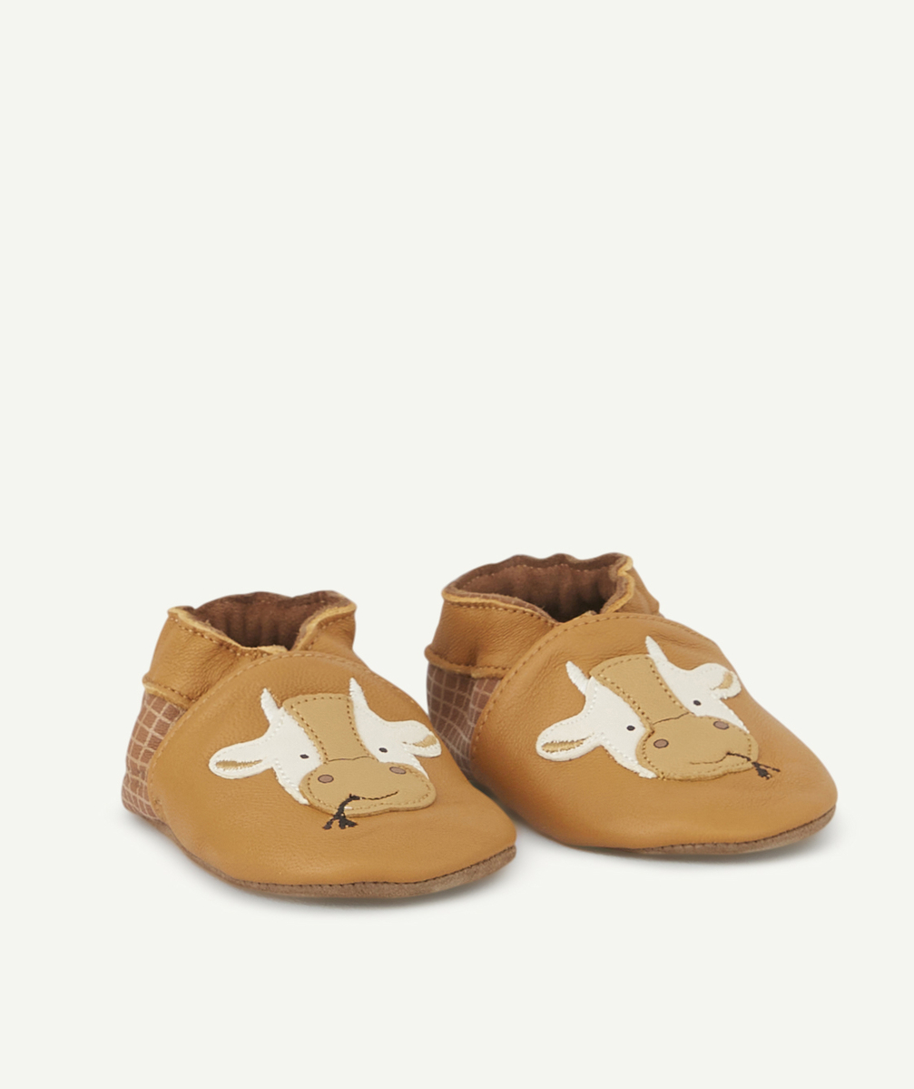Les chaussons en tannage végétal camel avec vaches - 0-6 M