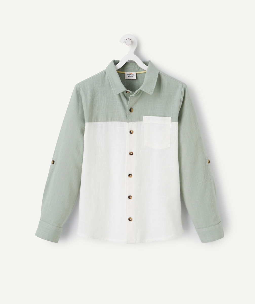 Chemise garçon en coton blanc et vert - 10 A