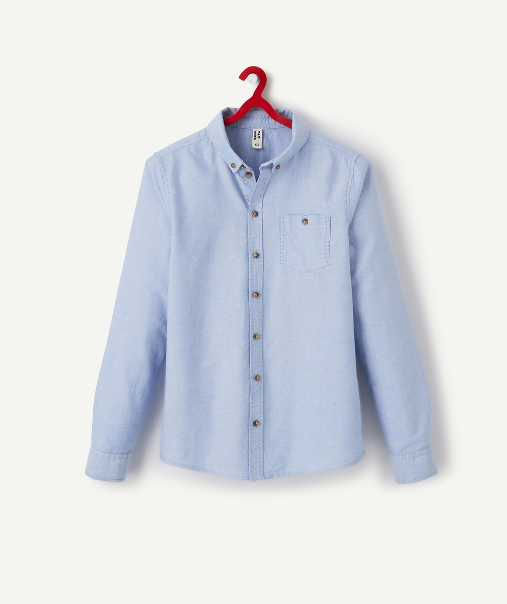 Chemise en coton bio bleu clair avec boutons garçon - XS