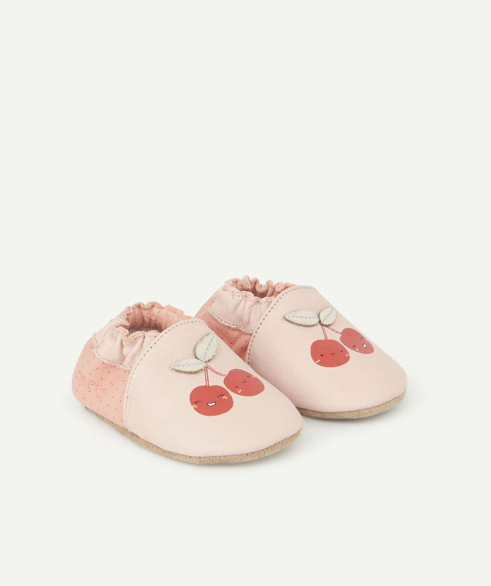 Chaussons bébé rose en cuir avec cerises - 0-6 M
