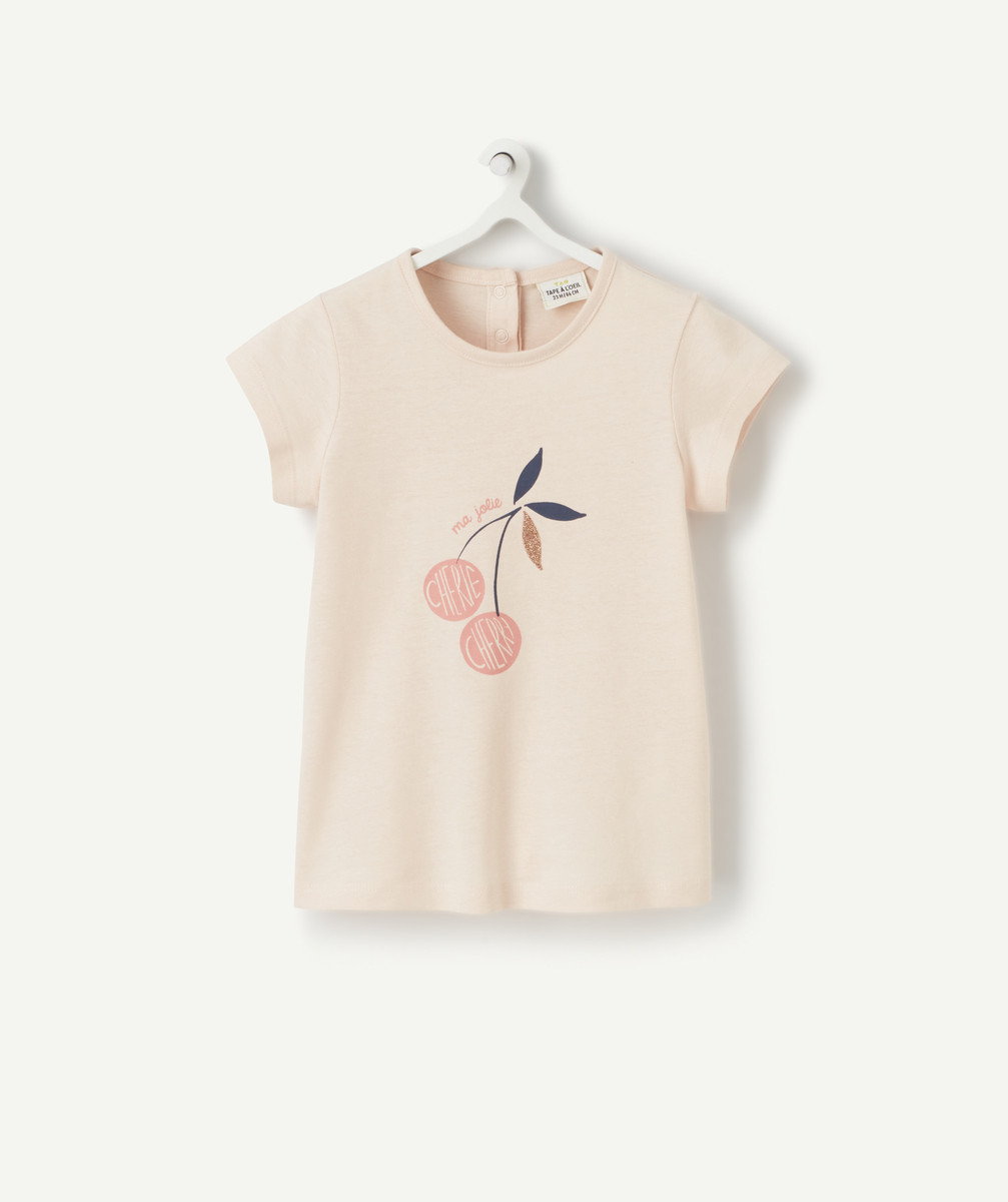 T-shirt bébé fille en coton biologique rose avec cerise - 12 M