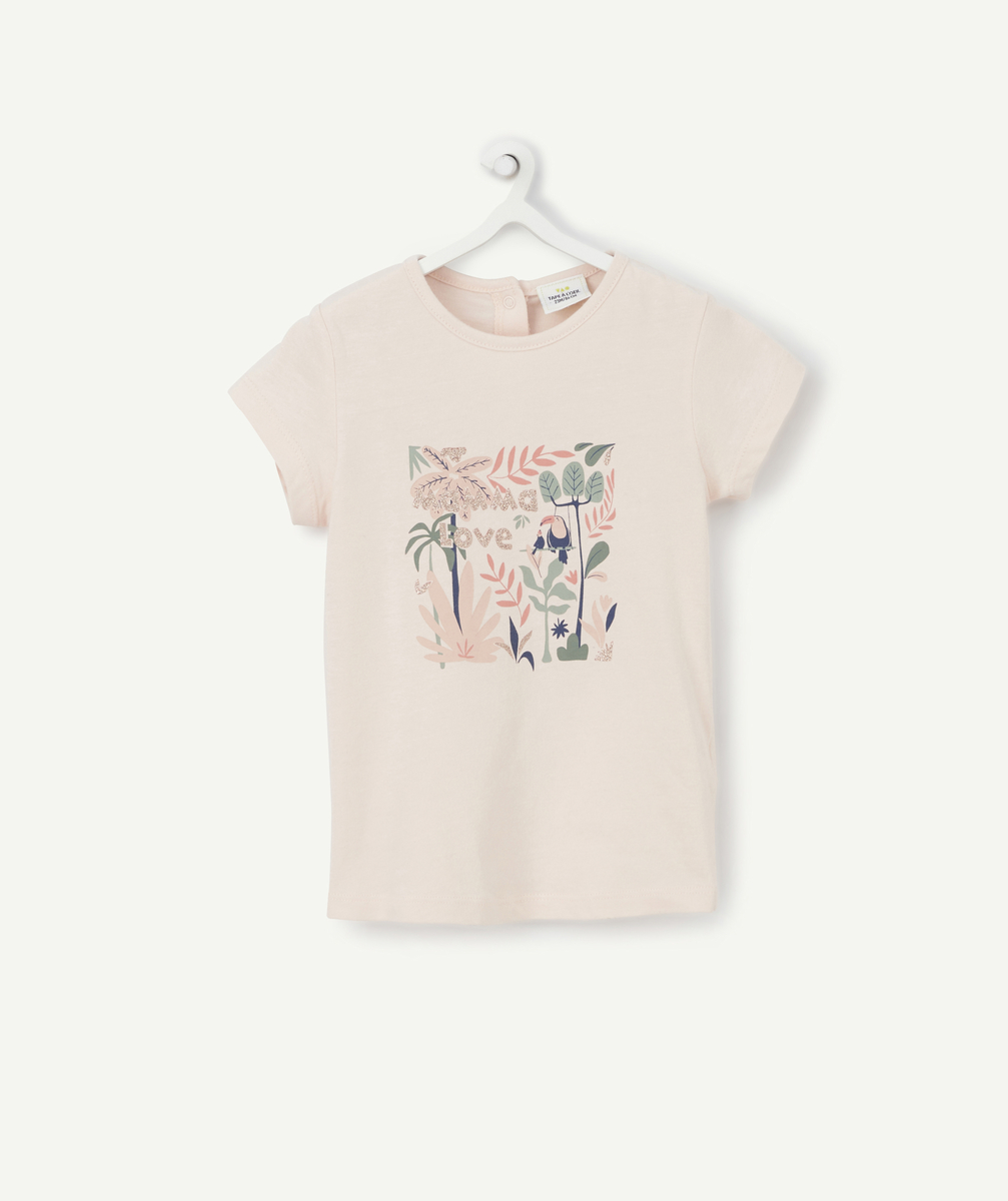 T-shirt bébé fille en coton biologique rose avec imprimé - 36 M