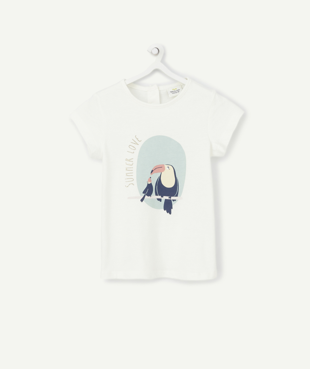 T-shirt bébé fille blanc en coton bio avec animation - 36 M