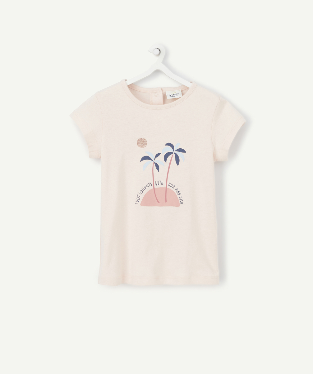 T-shirt bébé fille en coton bio rose pâle avec palmiers - 18 M