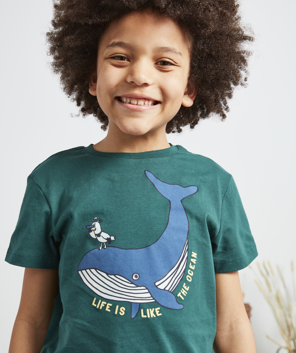 T-shirt garçon en fibres recyclées vert avec baleine - 3 A