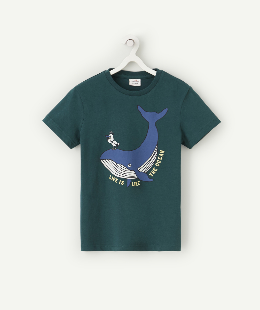 T-shirt garçon en fibres recyclées vert avec baleine - 6 A
