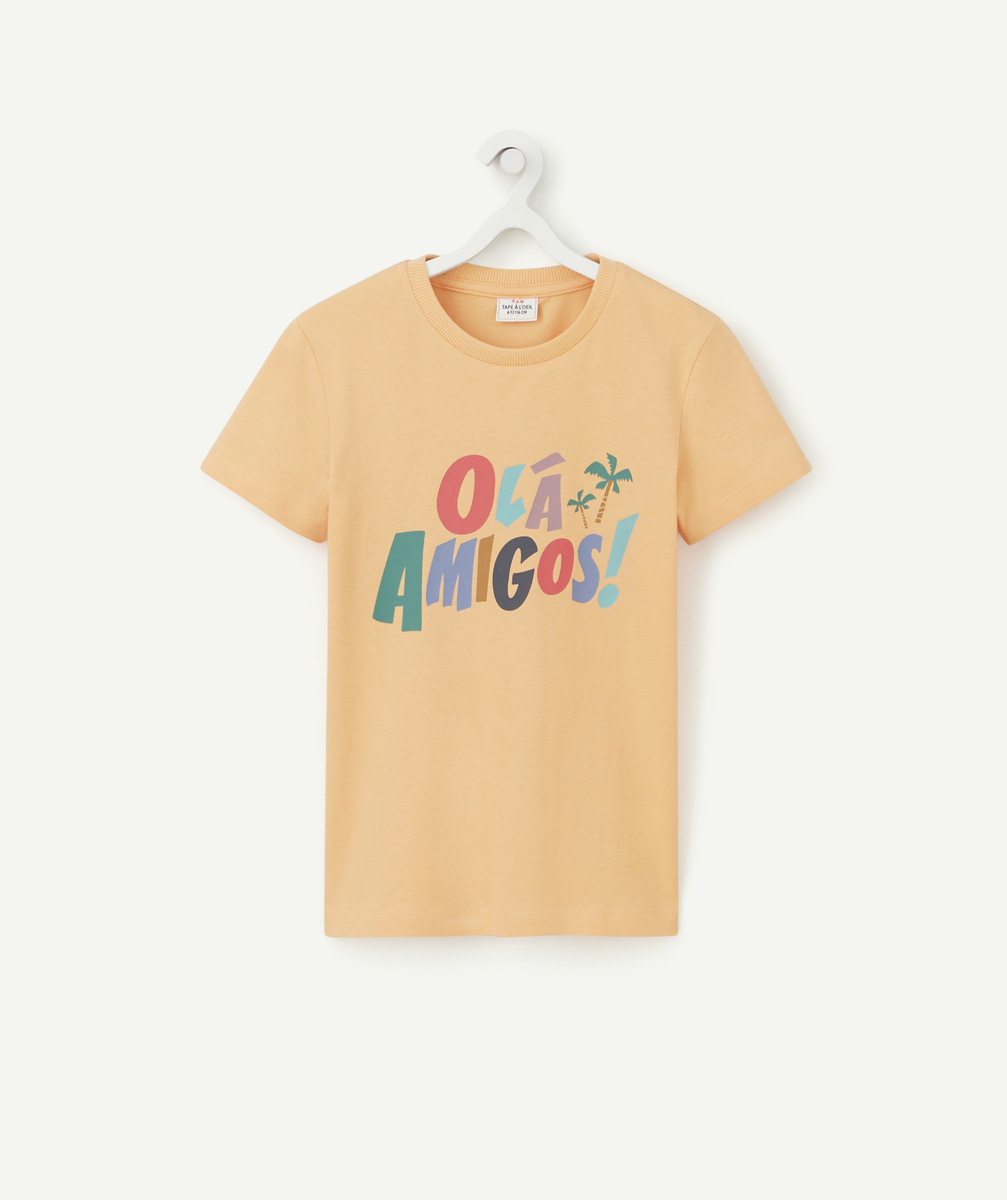 T-shirt garçon en coton bio orange avec message coloré - 2 A
