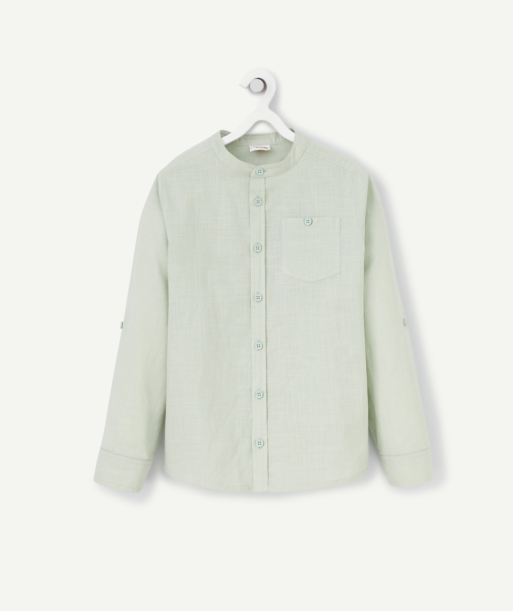 Chemise garçon en coton vert olive avec col mao - 8 A