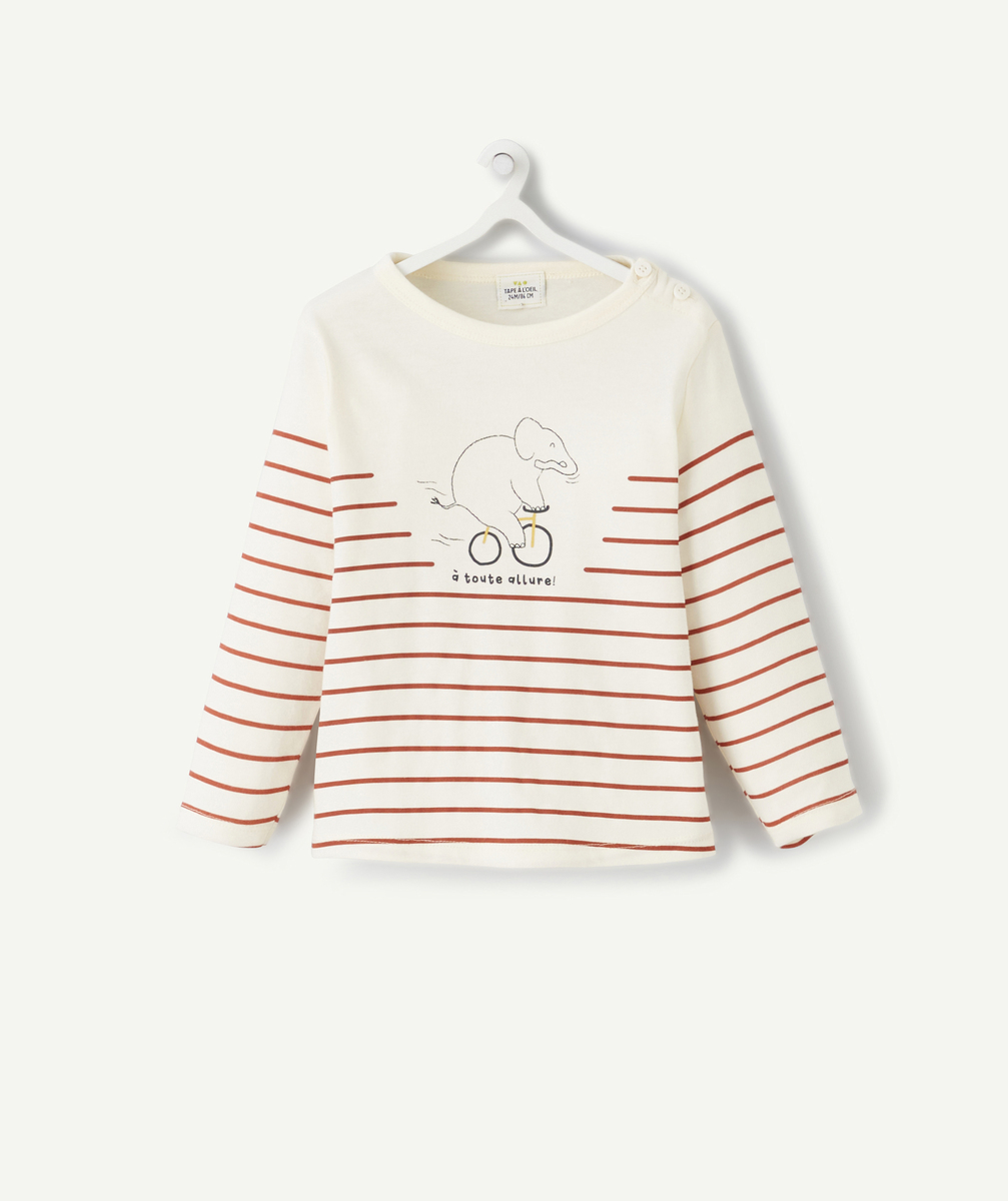 T-shirt bébé garçon en coton bio rayé avec animation éléphant - 1 M