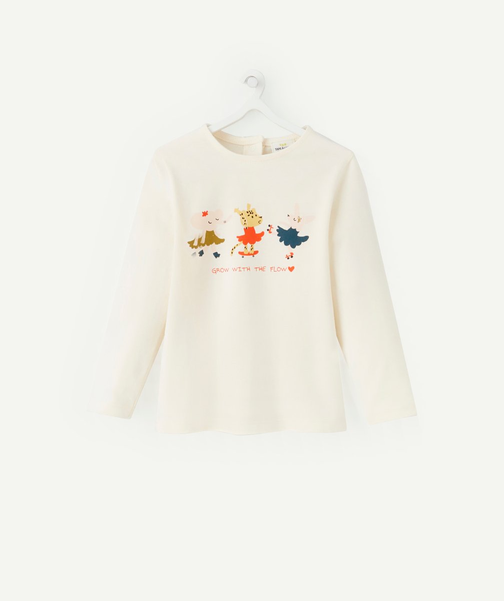 T-shirt bébé fille en coton bio écru motif animaux - 3 M