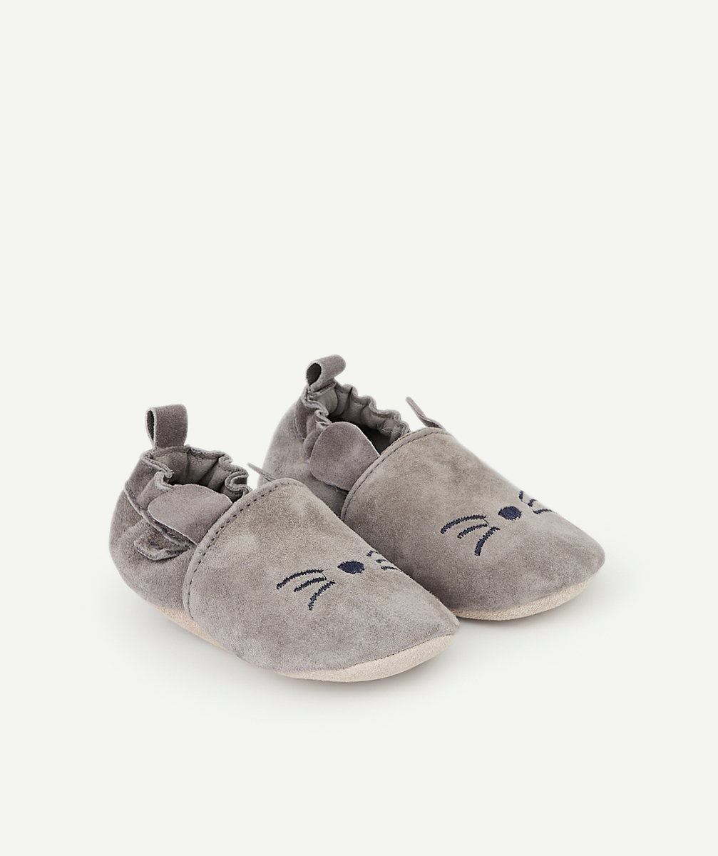 Chaussons en cuir bébé garçon gris avec motif chat - 18-24 M