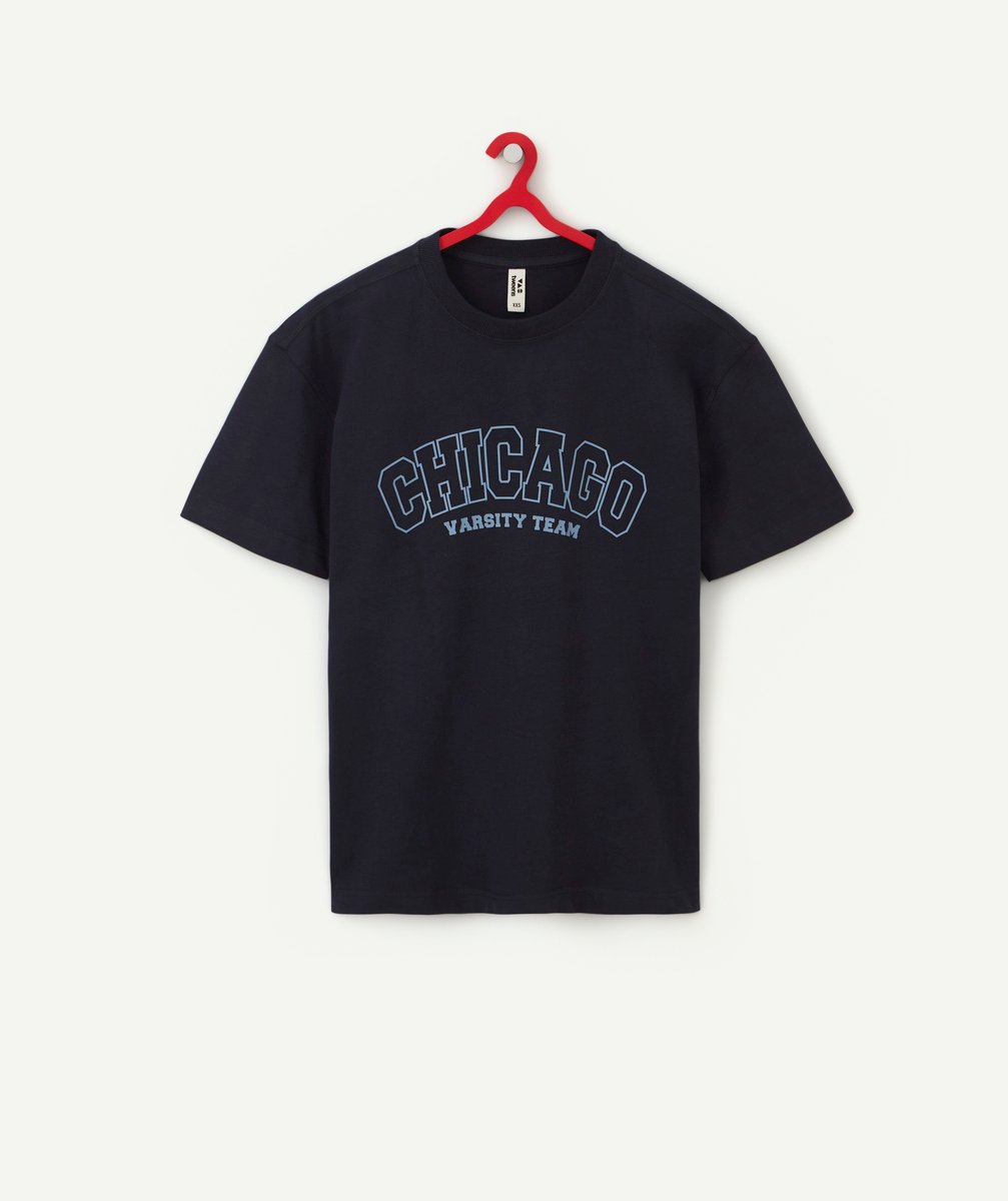 T-shirt mixte en coton bio bleu marine avec message chicago - M