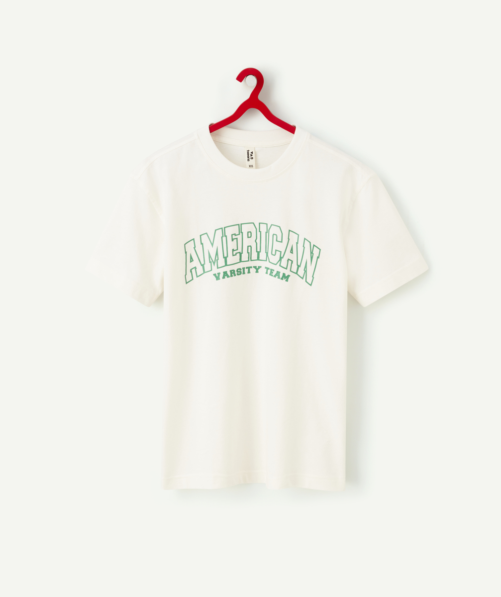 T-shirt mixte en coton bio écru avec message vert - M